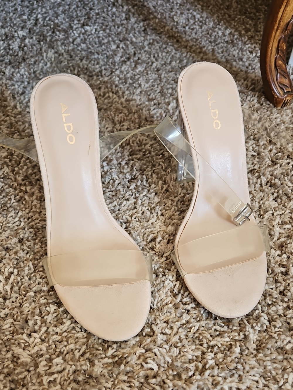 NWOT Aldo Nude Clear-Strap Slide Heels